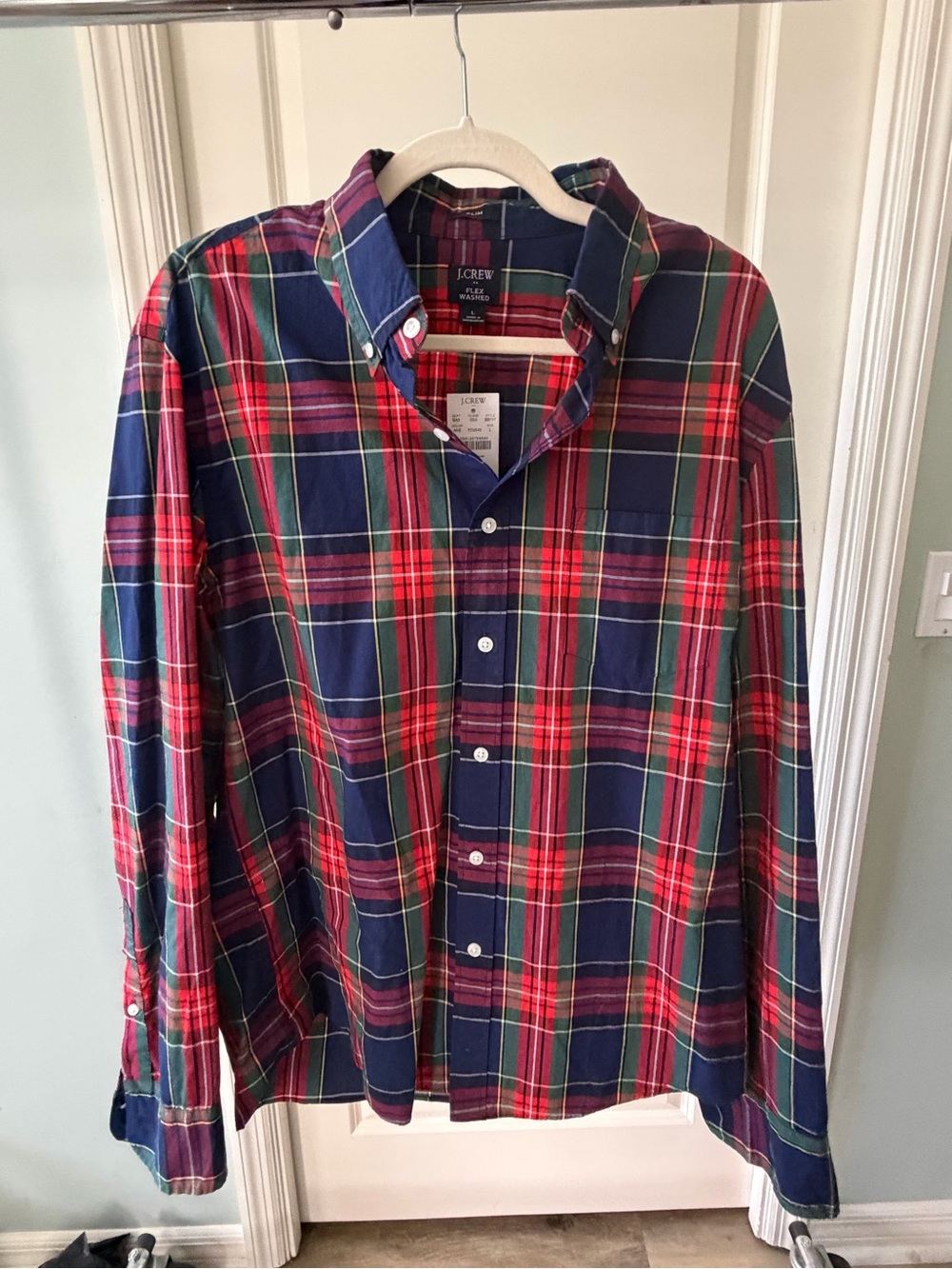 NWT - J. Crew Men's Navy & Red Plaid Button-Down Shirt